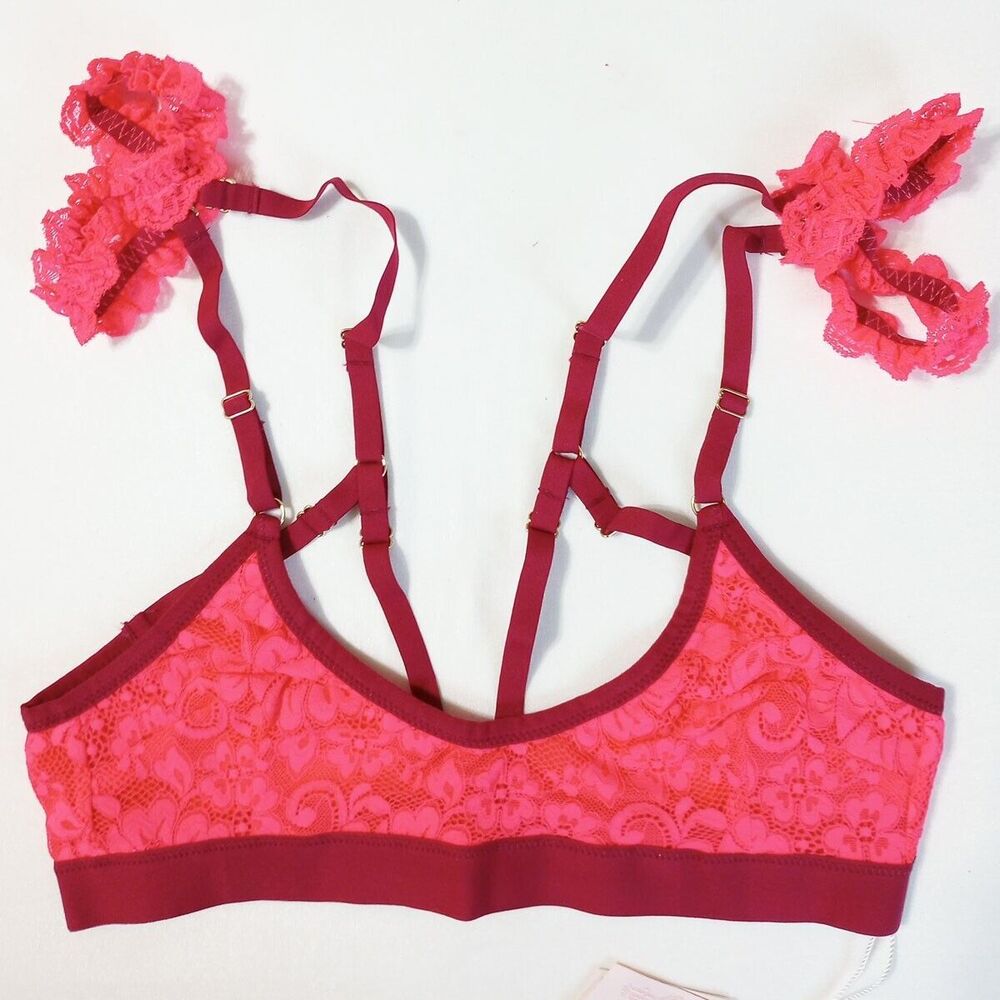 NWT $58 3-PC SET S HAH Guard Her Convertible Bra & Garter Hot Lava Stretch Lace